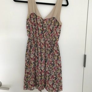 Tan/Cream and Floral Print Dress